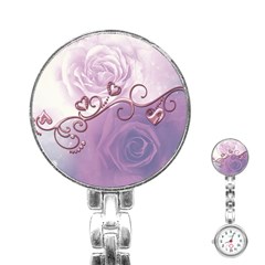 Wonderful Soft Violet Roses With Hearts Stainless Steel Nurses Watch by FantasyWorld7