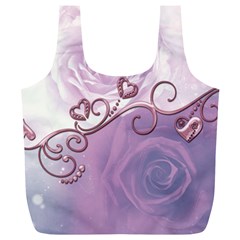 Wonderful Soft Violet Roses With Hearts Full Print Recycle Bags (l)  by FantasyWorld7