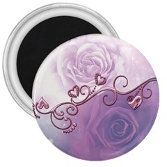 Wonderful Soft Violet Roses With Hearts 3  Magnets by FantasyWorld7