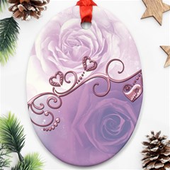 Wonderful Soft Violet Roses With Hearts Oval Ornament (two Sides)