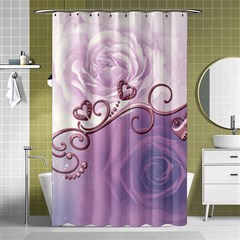 Wonderful Soft Violet Roses With Hearts Shower Curtain 48  X 72  (small)  by FantasyWorld7