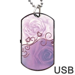 Wonderful Soft Violet Roses With Hearts Dog Tag Usb Flash (two Sides) by FantasyWorld7