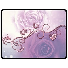 Wonderful Soft Violet Roses With Hearts Double Sided Fleece Blanket (large)  by FantasyWorld7