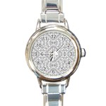 Black And White Ethnic Geometric Pattern Round Italian Charm Watch Front