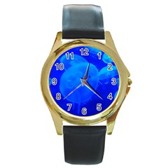 Blue Jellyfish 1 Round Gold Metal Watch by trendistuff