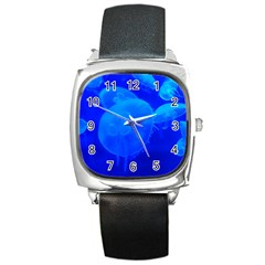 Blue Jellyfish 1 Square Metal Watch by trendistuff