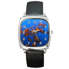 Jellyfish Aquarium Square Metal Watch by trendistuff