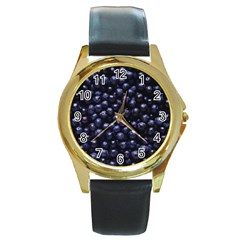 Blueberries 4 Round Gold Metal Watch by trendistuff