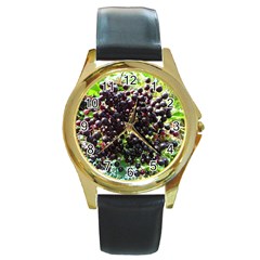 Elderberries Round Gold Metal Watch by trendistuff