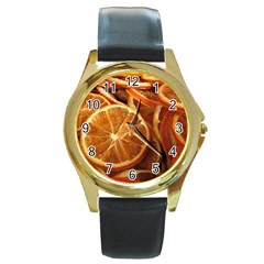 Oranges 5 Round Gold Metal Watch by trendistuff