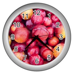 Plums 1 Wall Clocks (silver)  by trendistuff