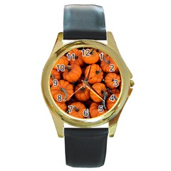 Pumpkins 2 Round Gold Metal Watch by trendistuff