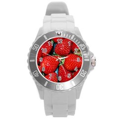 Strawberries 3 Round Plastic Sport Watch (l) by trendistuff