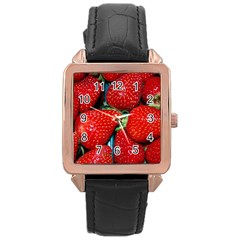 Strawberries 3 Rose Gold Leather Watch 