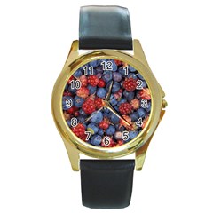 Wild Berries 1 Round Gold Metal Watch by trendistuff