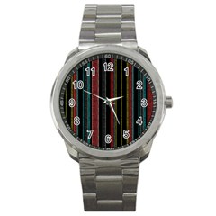 Multicolored Dark Stripes Pattern Sport Metal Watch by dflcprints