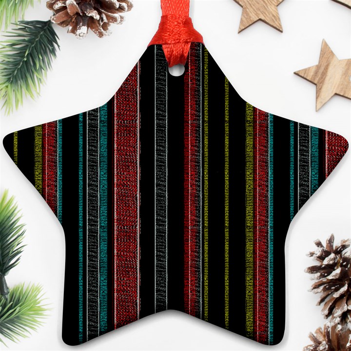 Multicolored Dark Stripes Pattern Star Ornament (Two Sides)