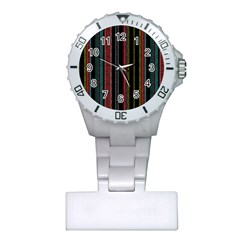 Multicolored Dark Stripes Pattern Plastic Nurses Watch by dflcprints