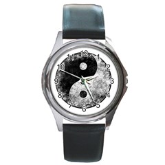 Grunge Yin Yang Round Metal Watch by Valentinaart