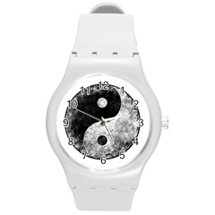 Grunge Yin Yang Round Plastic Sport Watch (m) by Valentinaart