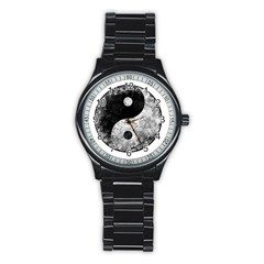 Grunge Yin Yang Stainless Steel Round Watch by Valentinaart