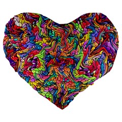 Colorful-12 Large 19  Premium Flano Heart Shape Cushions by ArtworkByPatrick