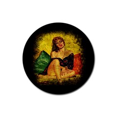 Pin Up Girl  Rubber Round Coaster (4 Pack)  by Valentinaart