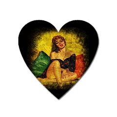 Pin Up Girl  Heart Magnet by Valentinaart