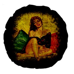 Pin Up Girl  Large 18  Premium Round Cushions by Valentinaart