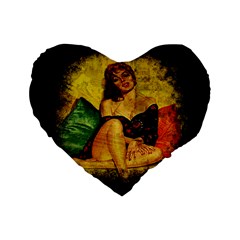 Pin Up Girl  Standard 16  Premium Flano Heart Shape Cushions by Valentinaart