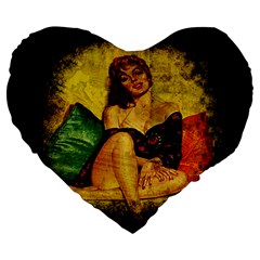 Pin Up Girl  Large 19  Premium Flano Heart Shape Cushions by Valentinaart