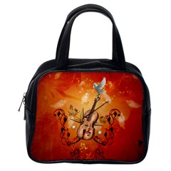 Violin With Violin Bow And Dove Classic Handbags (one Side) by FantasyWorld7