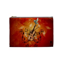 Violin With Violin Bow And Dove Cosmetic Bag (medium)  by FantasyWorld7