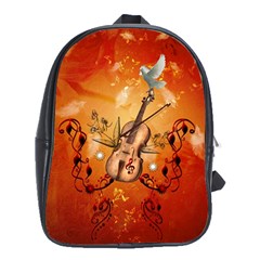 Violin With Violin Bow And Dove School Bag (xl) by FantasyWorld7