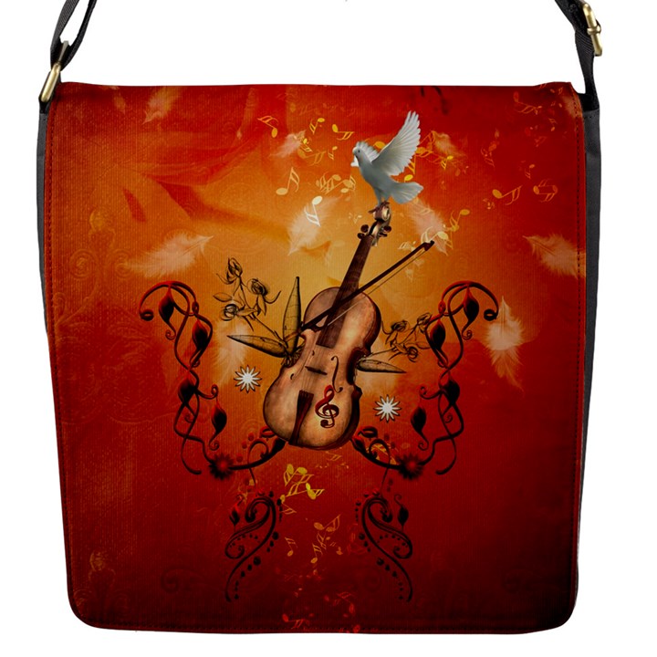 Violin With Violin Bow And Dove Flap Messenger Bag (S)