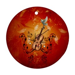 Violin With Violin Bow And Dove Ornament (round) by FantasyWorld7