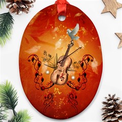 Violin With Violin Bow And Dove Ornament (oval) by FantasyWorld7