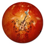 Violin With Violin Bow And Dove Magnet 5  (Round) Front