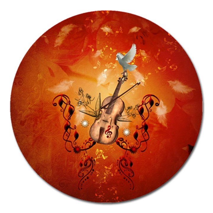 Violin With Violin Bow And Dove Magnet 5  (Round)