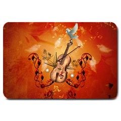 Violin With Violin Bow And Dove Large Doormat  by FantasyWorld7