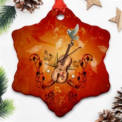 Violin With Violin Bow And Dove Ornament (snowflake) by FantasyWorld7