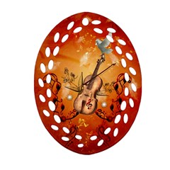 Violin With Violin Bow And Dove Oval Filigree Ornament (two Sides) by FantasyWorld7