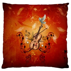 Violin With Violin Bow And Dove Standard Flano Cushion Case (two Sides) by FantasyWorld7