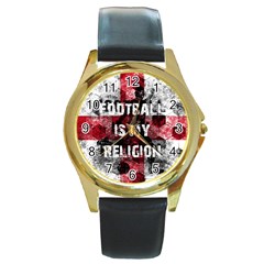 Football Is My Religion Round Gold Metal Watch by Valentinaart