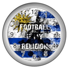 Football Is My Religion Wall Clocks (silver)  by Valentinaart