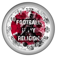 Football Is My Religion Wall Clocks (silver)  by Valentinaart