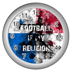 Football Is My Religion Wall Clocks (silver)  by Valentinaart