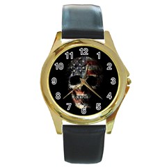 Skull Round Gold Metal Watch by Valentinaart