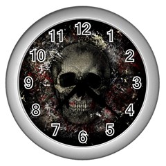 Skull Wall Clocks (silver)  by Valentinaart