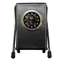 Skull Pen Holder Desk Clocks by Valentinaart